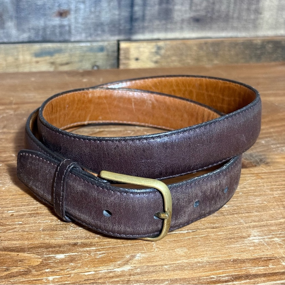 Colours By Alexander Julian Full Grain Cowhide Brown Leather Belt 34 Gold Buckle